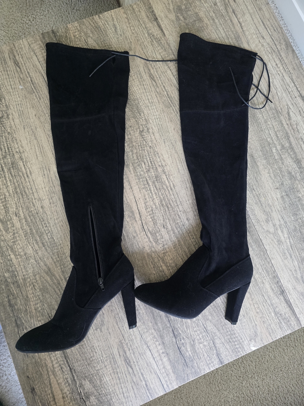 Black Over-the-Knee Suede High Heel Boots